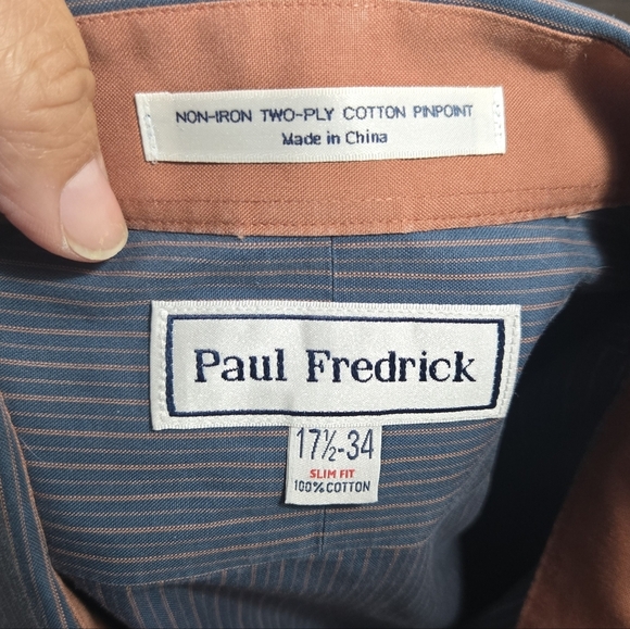 Paul Fredrick non-iron two-ply cotton pinpoint Long Sleeve Shirt Slim Fit - Picture 4 of 6